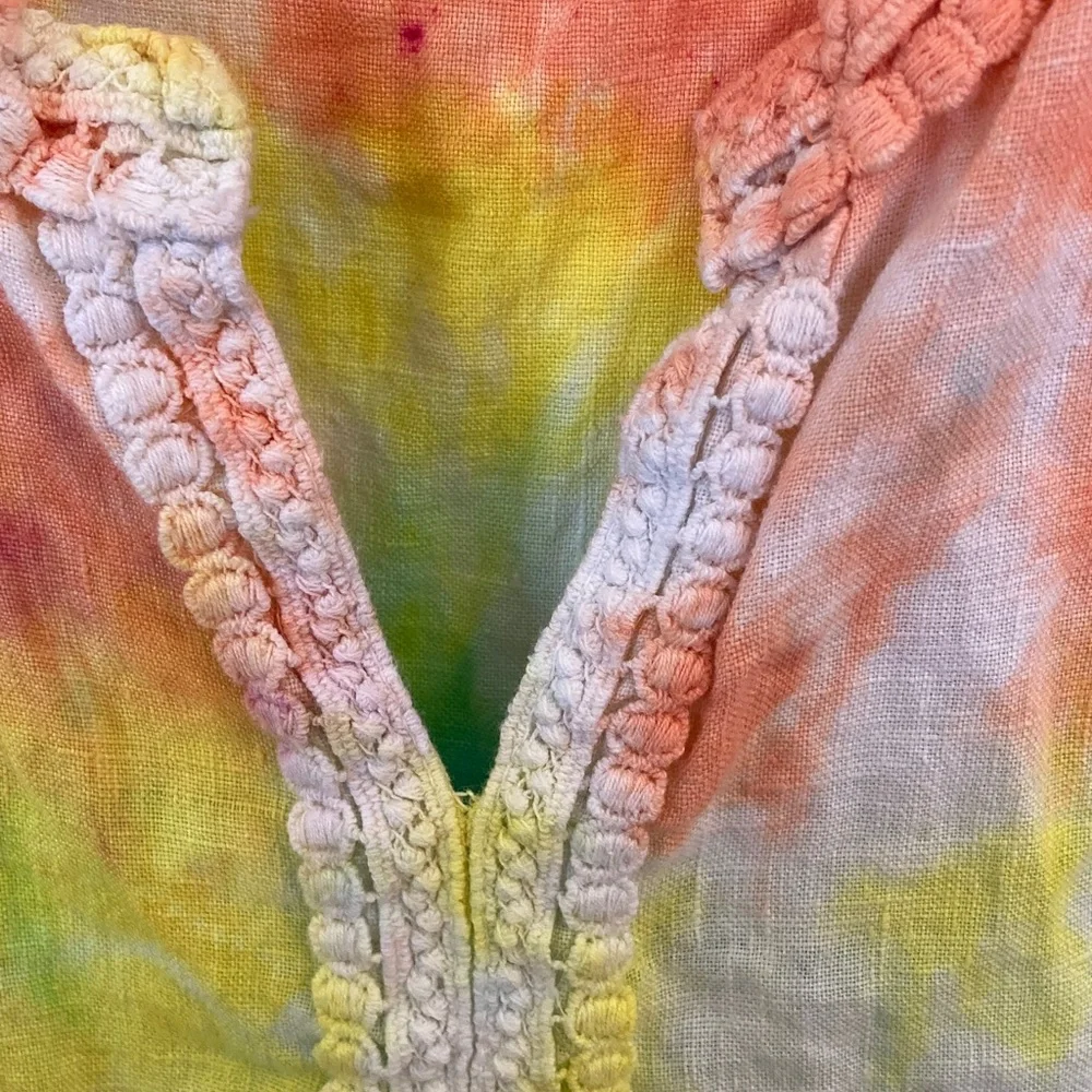 Vibrant Multicolor Linen Tie-Dye Sleeveless Dress - Picture 5 of 9